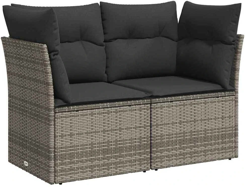 Dvivietė sodo sofa su pagalvėlėmis, pilkos spalvos, poliratanas
