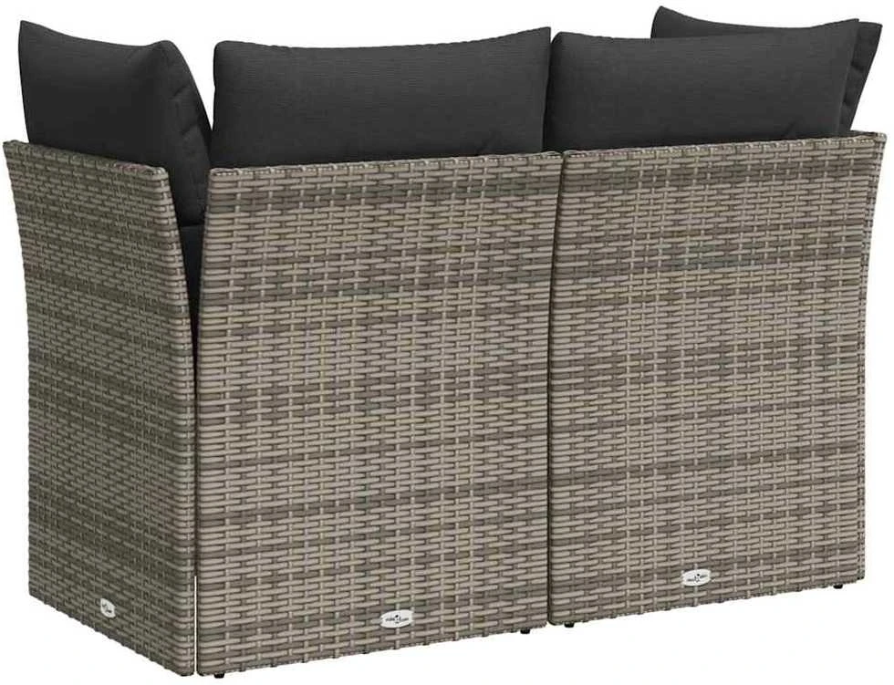 Dvivietė sodo sofa su pagalvėlėmis, pilkos spalvos, poliratanas