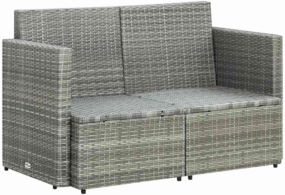 Dvivietė sodo sofa su pagalvėlėmis, pilkos spalvos, poliratanas