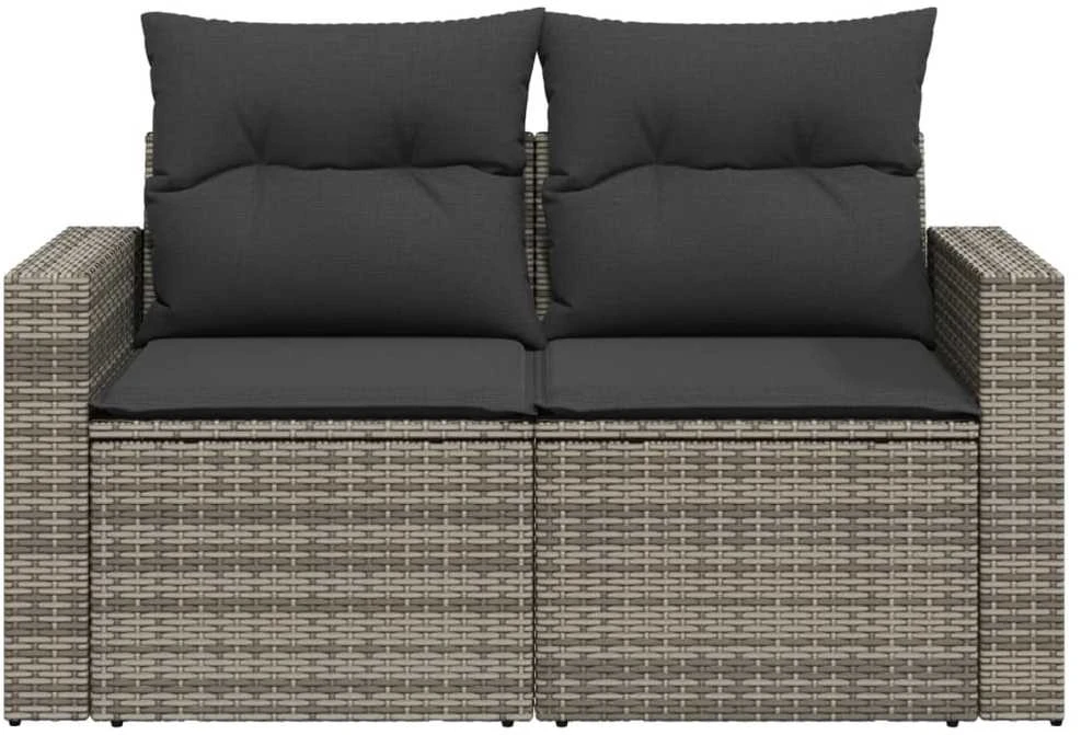 Dvivietė sodo sofa su pagalvėlėmis, pilkos spalvos, poliratanas