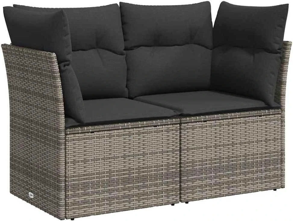 Dvivietė sodo sofa su pagalvėlėmis, pilkos spalvos, poliratanas