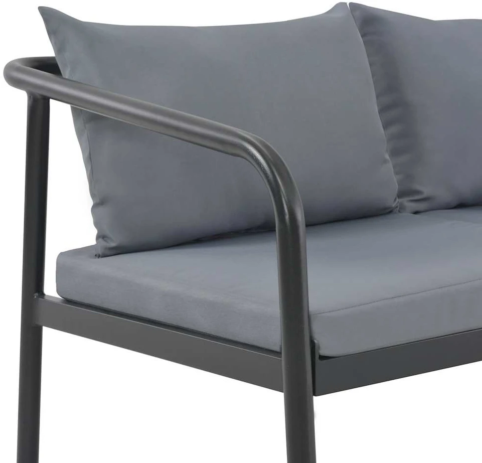 Dvivietė sodo sofa su pagalvėlėmis, pilkos spalvos, aliuminis