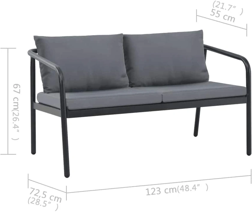 Dvivietė sodo sofa su pagalvėlėmis, pilkos spalvos, aliuminis