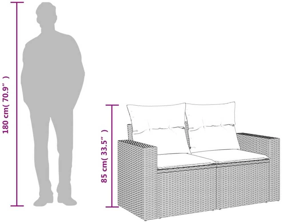 Dvivietė sodo sofa su pagalvėlėmis, rudos spalvos, poliratanas