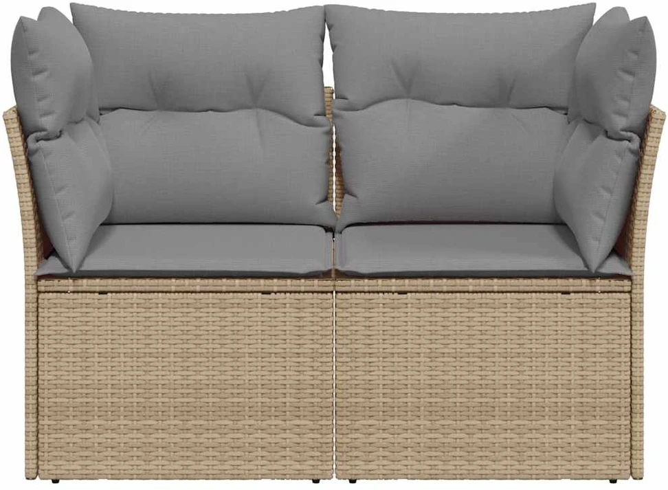 Dvivietė sodo sofa su pagalvėlėmis, smėlio spalvos, poliratanas