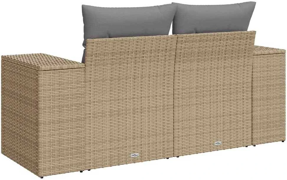 Dvivietė sodo sofa su pagalvėlėmis, smėlio spalvos, poliratanas