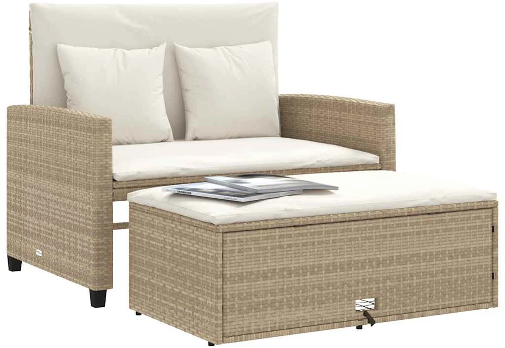 Dvivietė sodo sofa su pagalvėlėmis, smėlio spalvos, poliratanas