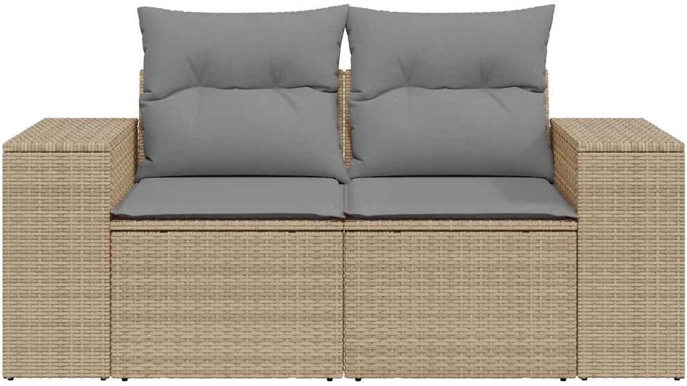 Dvivietė sodo sofa su pagalvėlėmis, smėlio spalvos, poliratanas