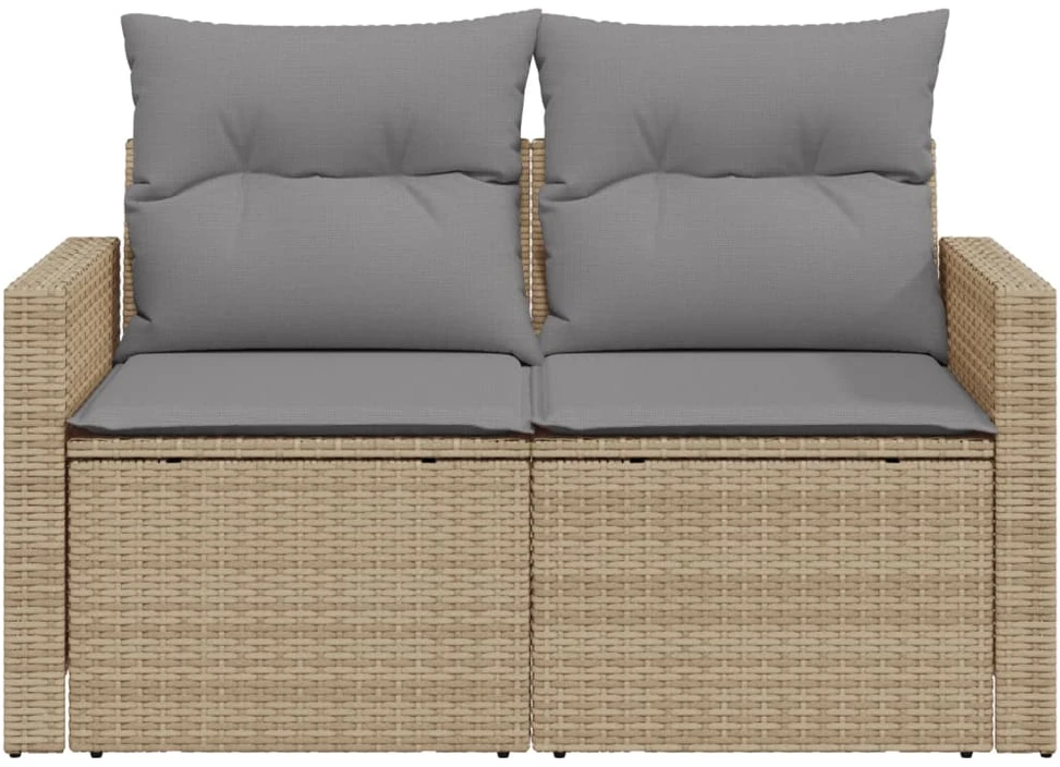 Dvivietė sodo sofa su pagalvėlėmis, smėlio spalvos, poliratanas