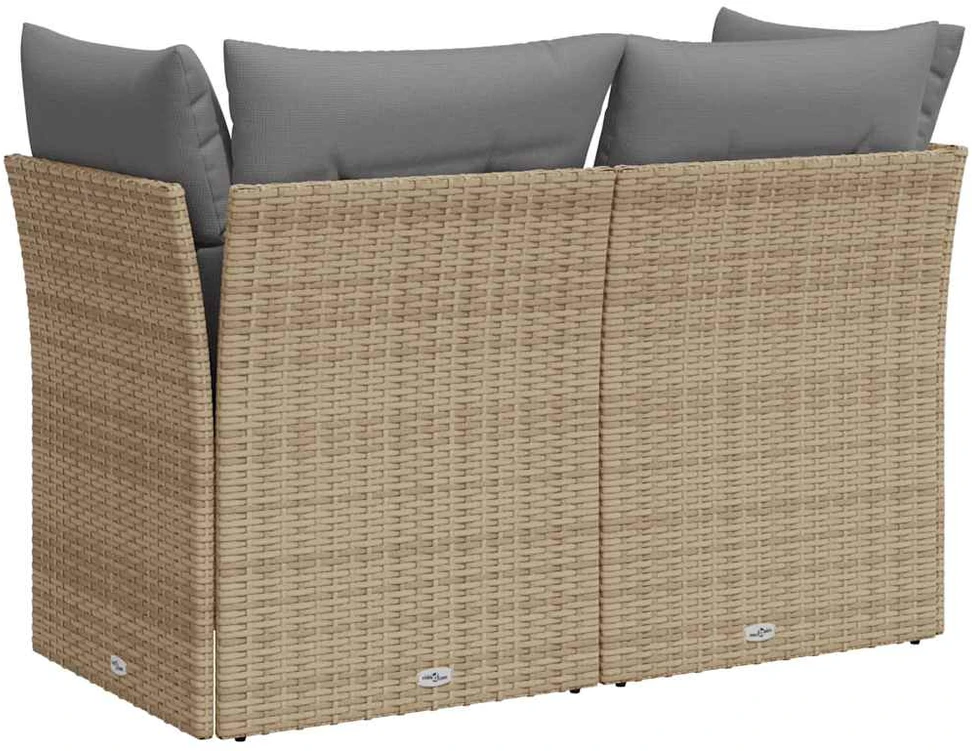Dvivietė sodo sofa su pagalvėlėmis, smėlio spalvos, poliratanas