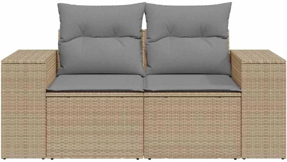 Dvivietė sodo sofa su pagalvėlėmis, smėlio spalvos, poliratanas