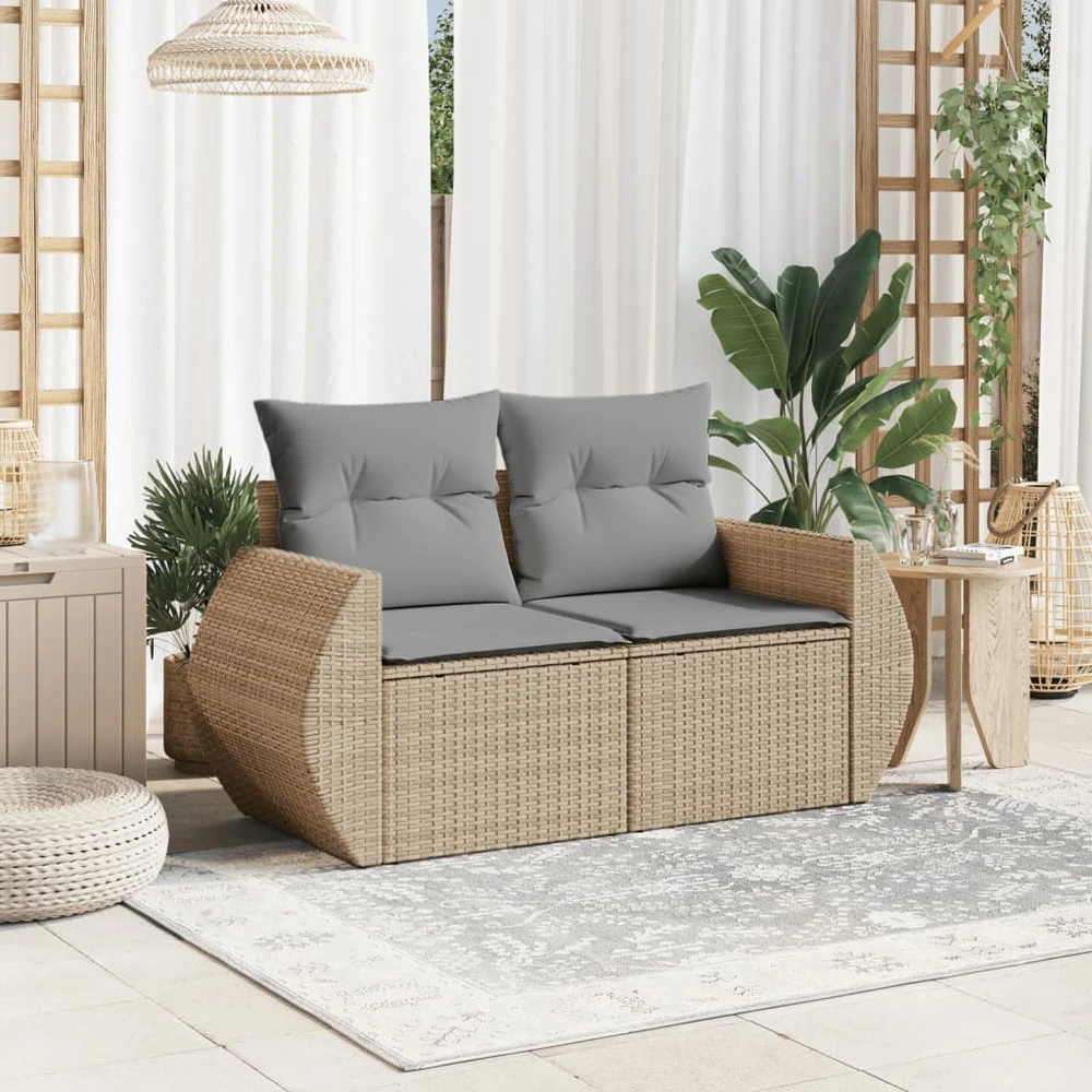 Dvivietė sodo sofa su pagalvėlėmis, smėlio spalvos, poliratanas