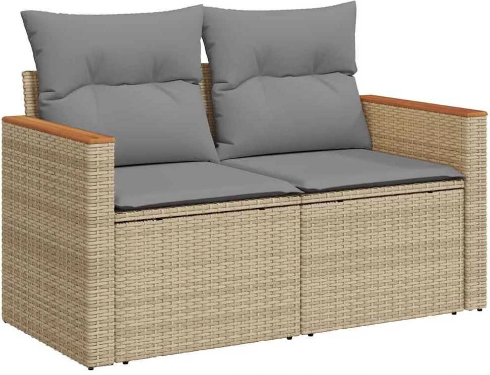 Dvivietė sodo sofa su pagalvėlėmis, smėlio spalvos, poliratanas