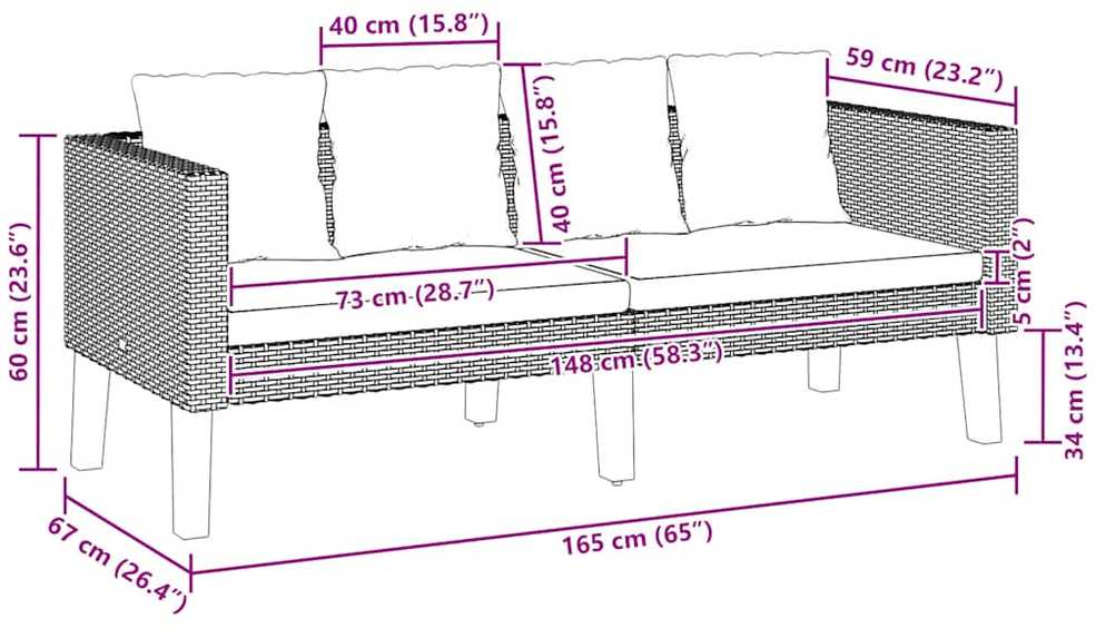 Dvivietė sodo sofa su pagalvėlėmis, smėlio spalvos, poliratanas