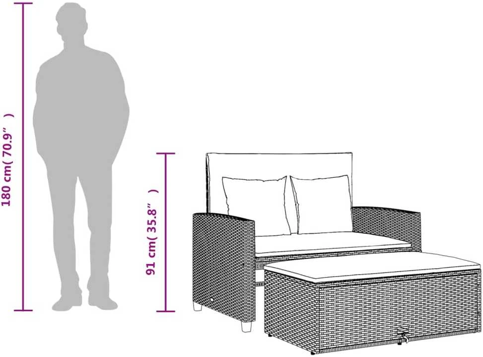 Dvivietė sodo sofa su pagalvėlėmis, smėlio spalvos, poliratanas