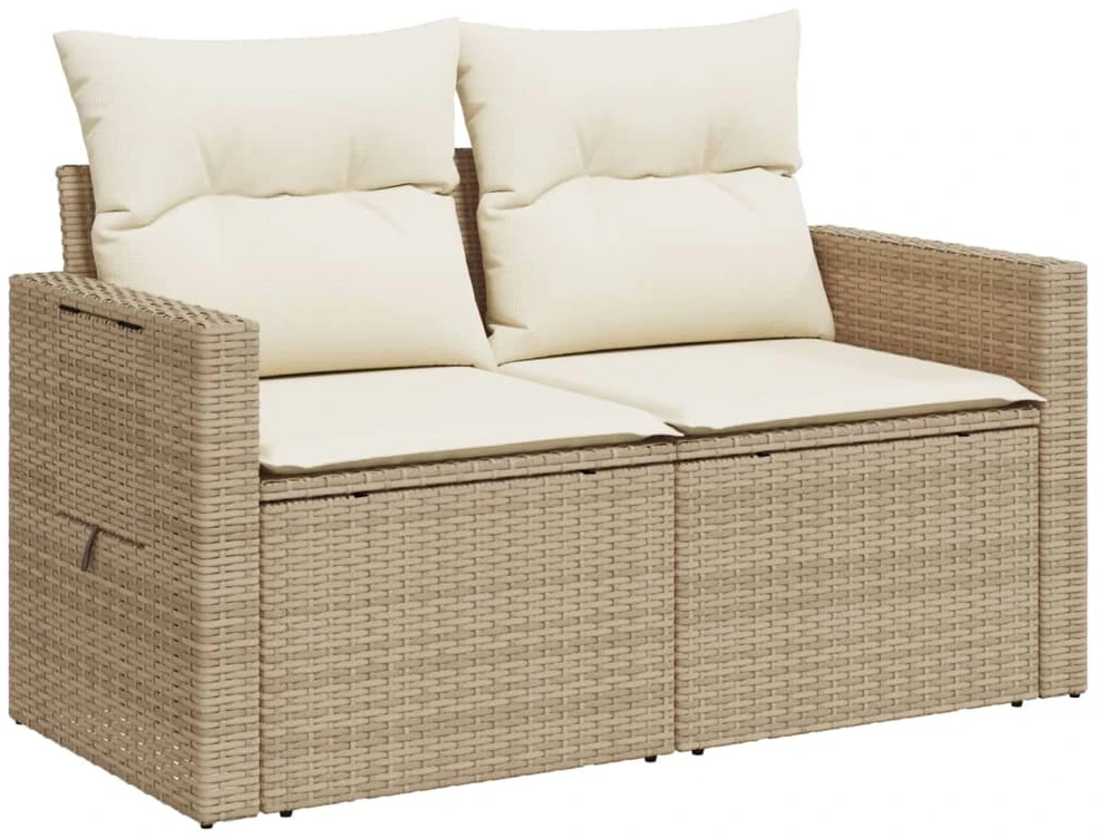 Dvivietė sodo sofa su pagalvėlėmis, smėlio spalvos, poliratanas