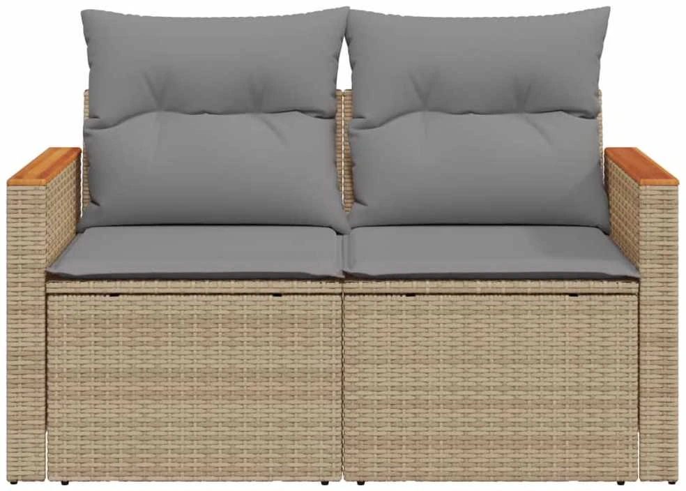 Dvivietė sodo sofa su pagalvėlėmis, smėlio spalvos, poliratanas
