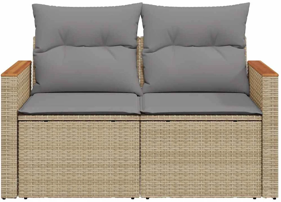 Dvivietė sodo sofa su pagalvėlėmis, smėlio spalvos, poliratanas