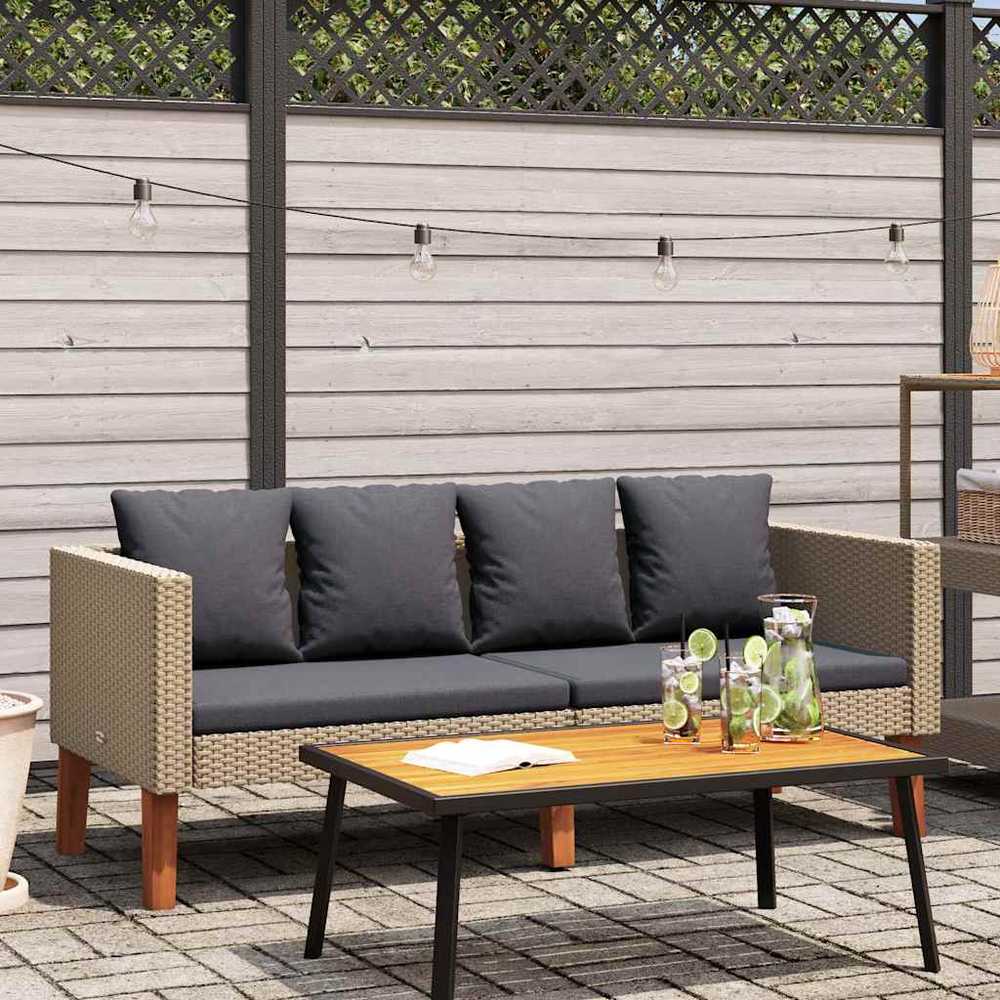 Dvivietė sodo sofa su pagalvėlėmis, smėlio spalvos, poliratanas