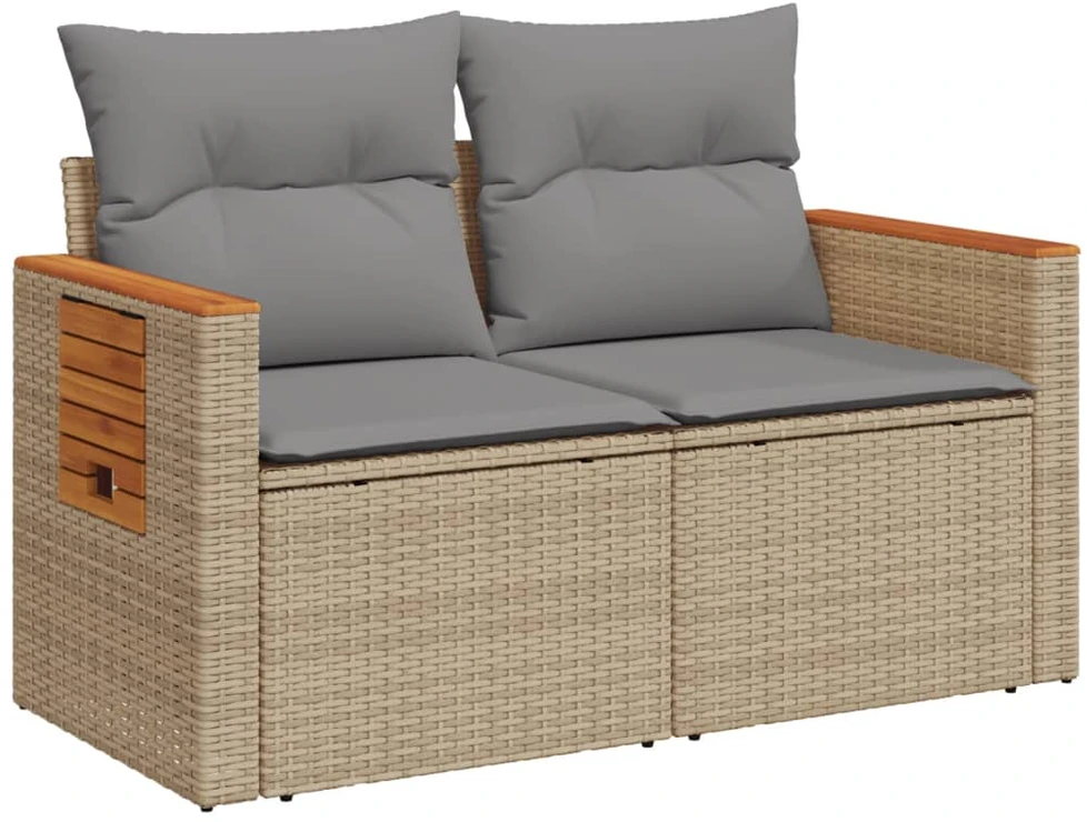Dvivietė sodo sofa su pagalvėlėmis, smėlio spalvos, poliratanas