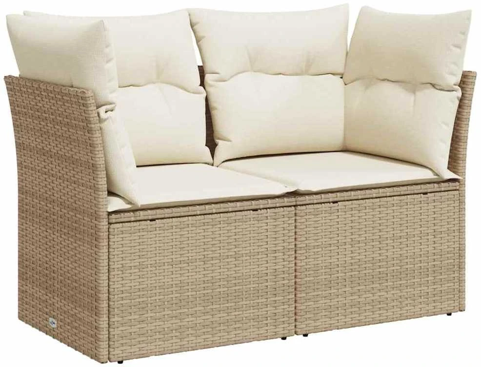 Dvivietė sodo sofa su pagalvėlėmis, smėlio spalvos, poliratanas