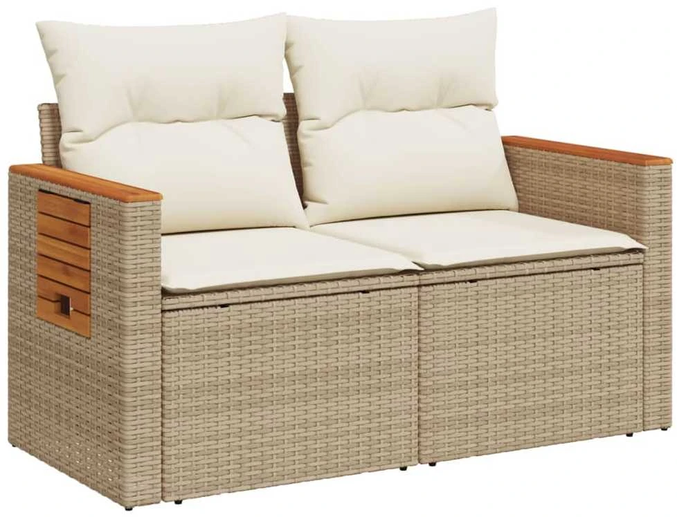 Dvivietė sodo sofa su pagalvėlėmis, smėlio spalvos, poliratanas