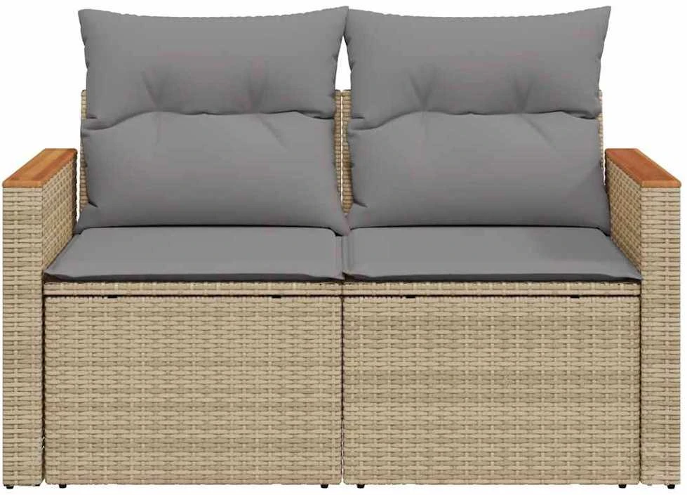 Dvivietė sodo sofa su pagalvėlėmis, smėlio spalvos, poliratanas