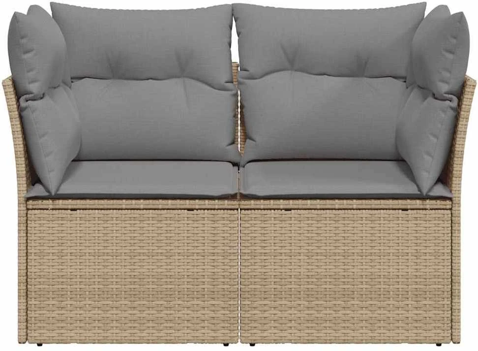 Dvivietė sodo sofa su pagalvėlėmis, smėlio spalvos, poliratanas