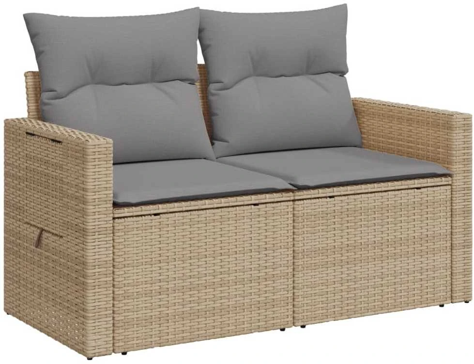Dvivietė sodo sofa su pagalvėlėmis, smėlio spalvos, poliratanas