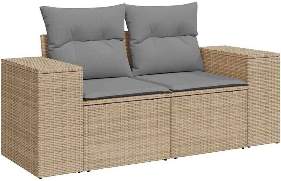 Dvivietė sodo sofa su pagalvėlėmis, smėlio spalvos, poliratanas