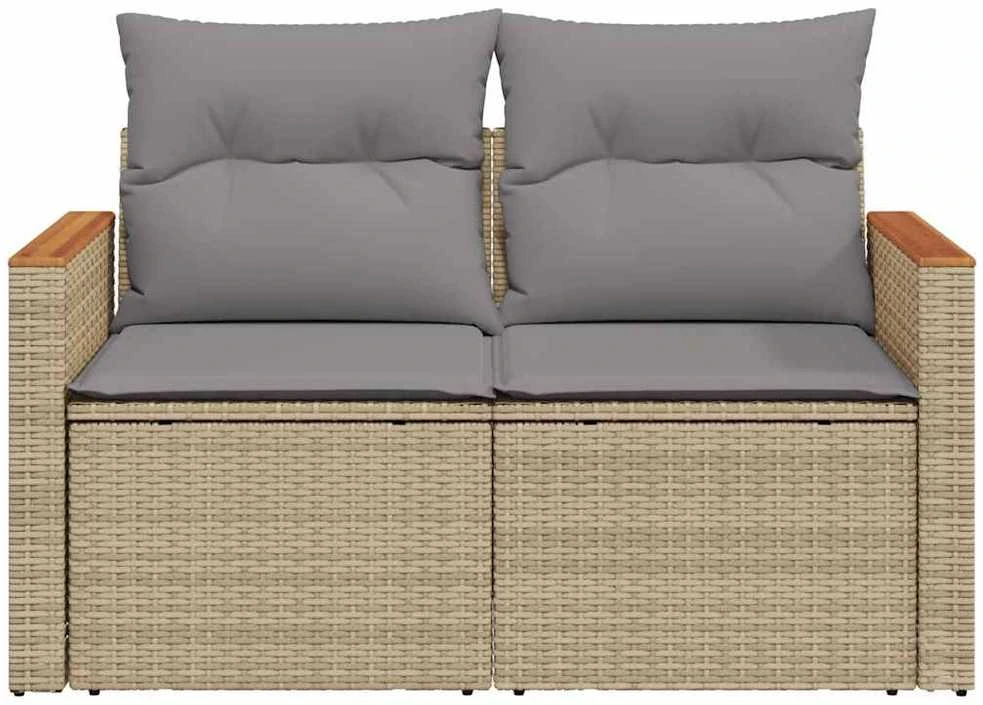 Dvivietė sodo sofa su pagalvėlėmis, smėlio spalvos, poliratanas
