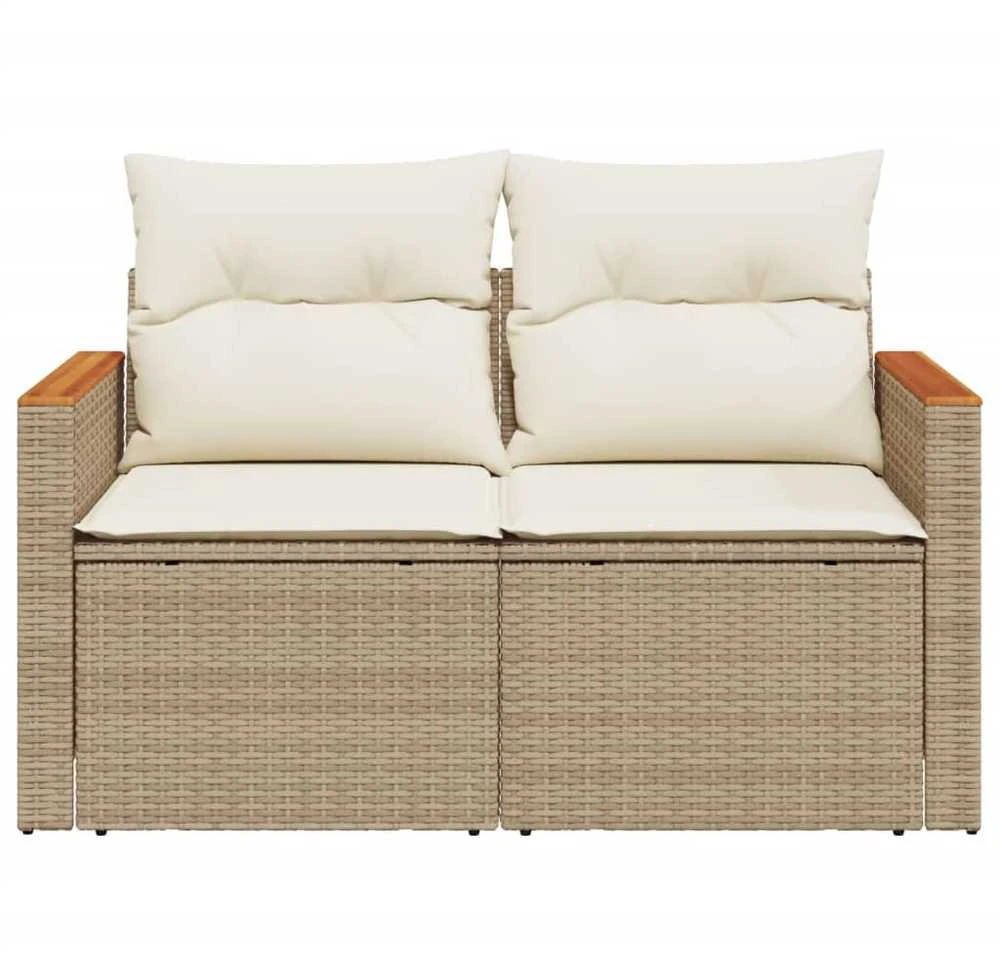 Dvivietė sodo sofa su pagalvėlėmis, smėlio spalvos, poliratanas