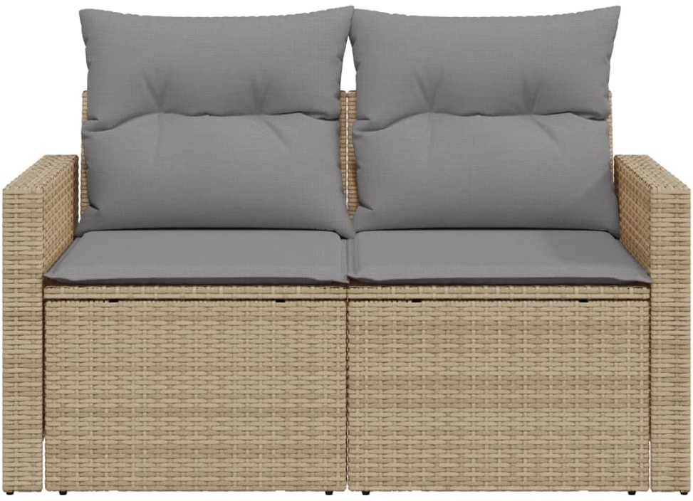 Dvivietė sodo sofa su pagalvėlėmis, smėlio spalvos, poliratanas