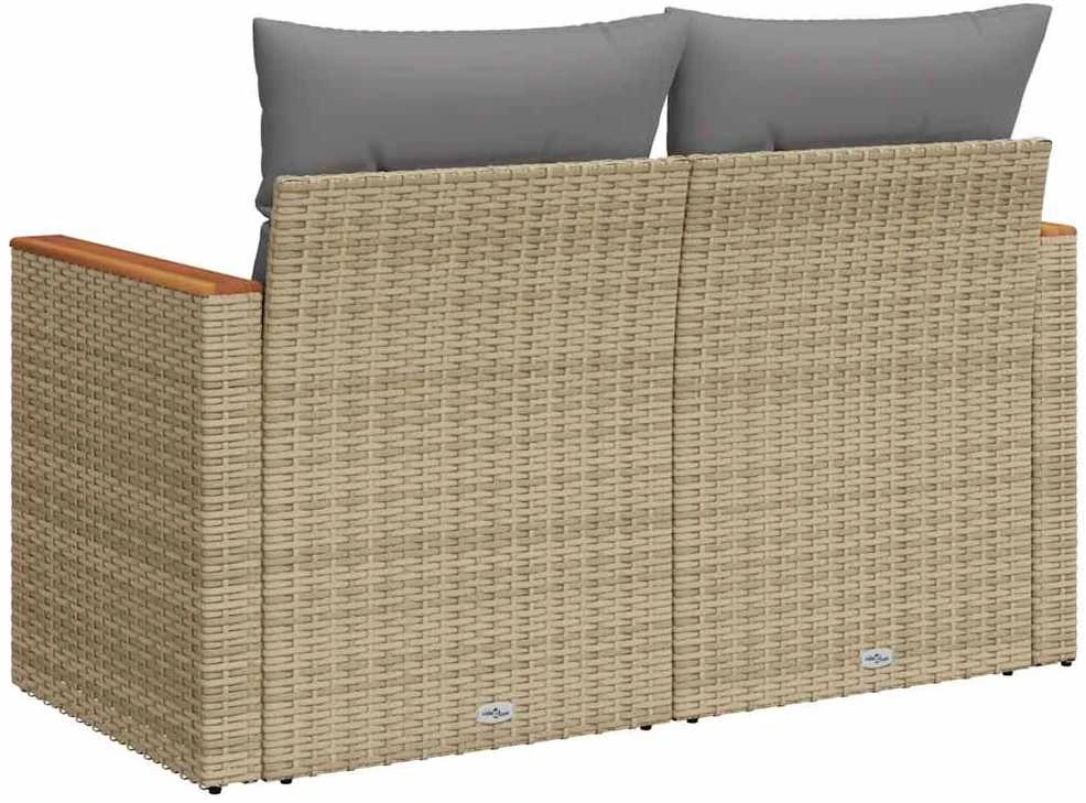 Dvivietė sodo sofa su pagalvėlėmis, smėlio spalvos, poliratanas