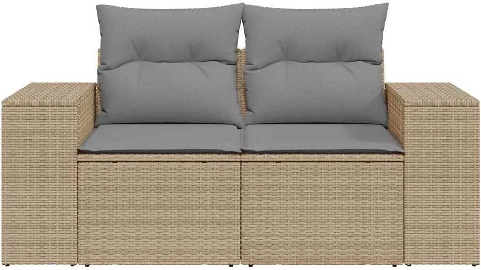 Dvivietė sodo sofa su pagalvėlėmis, smėlio spalvos, poliratanas