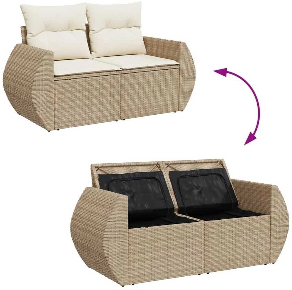 Dvivietė sodo sofa su pagalvėlėmis, smėlio spalvos, poliratanas