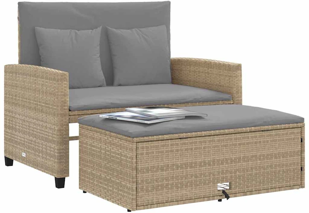 Dvivietė sodo sofa su pagalvėlėmis, smėlio spalvos, poliratanas