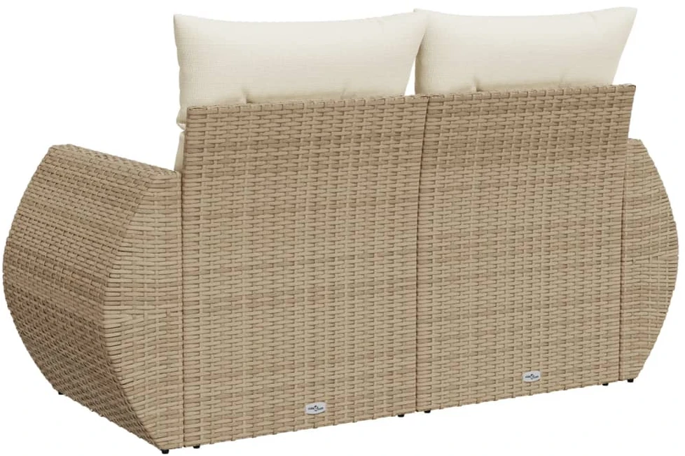 Dvivietė sodo sofa su pagalvėlėmis, smėlio spalvos, poliratanas