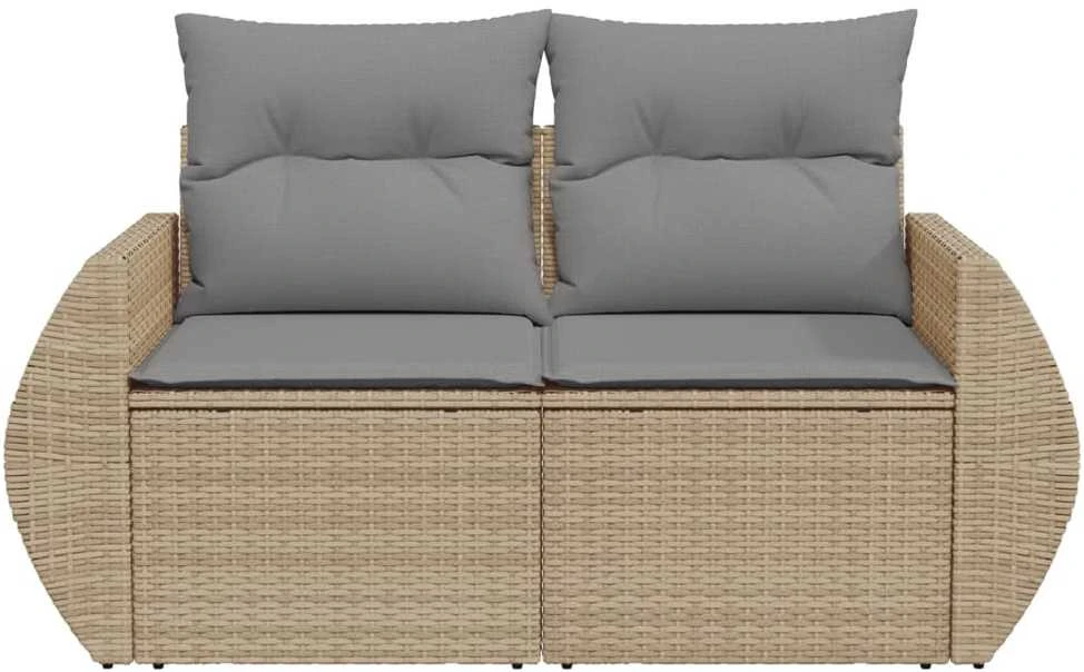 Dvivietė sodo sofa su pagalvėlėmis, smėlio spalvos, poliratanas