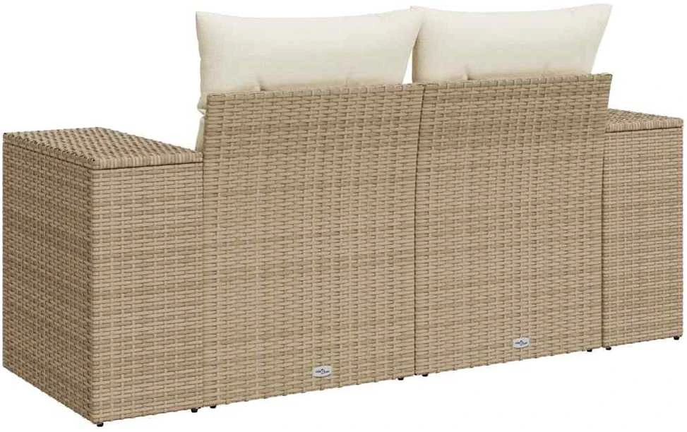 Dvivietė sodo sofa su pagalvėlėmis, smėlio spalvos, poliratanas