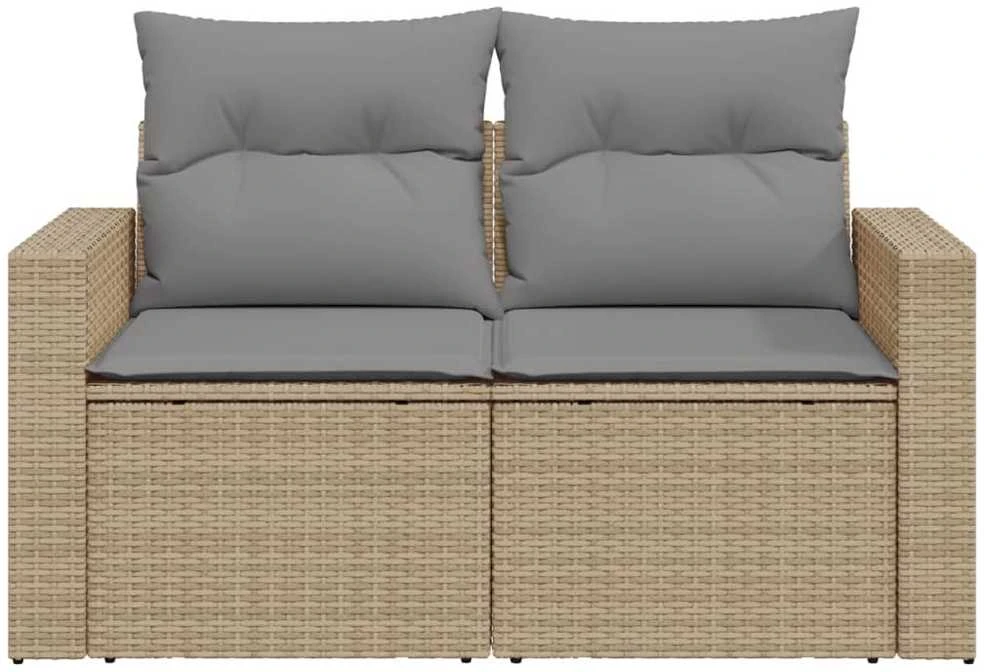 Dvivietė sodo sofa su pagalvėlėmis, smėlio spalvos, poliratanas
