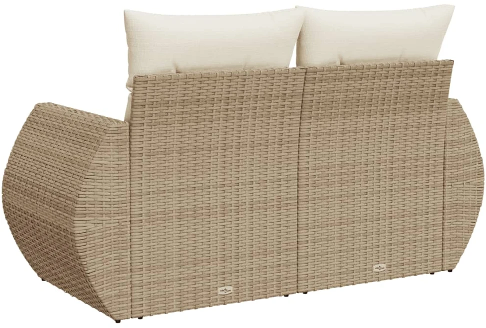 Dvivietė sodo sofa su pagalvėlėmis, smėlio spalvos, poliratanas