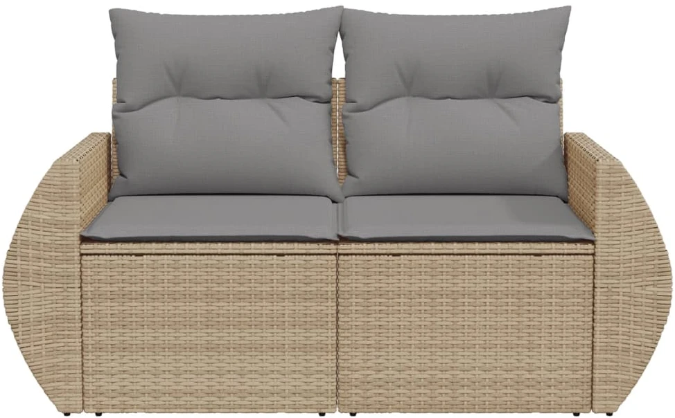 Dvivietė sodo sofa su pagalvėlėmis, smėlio spalvos, poliratanas