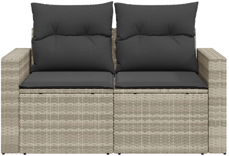Dvivietė sodo sofa su pagalvėlėmis, šviesiai pilka, poliratanas