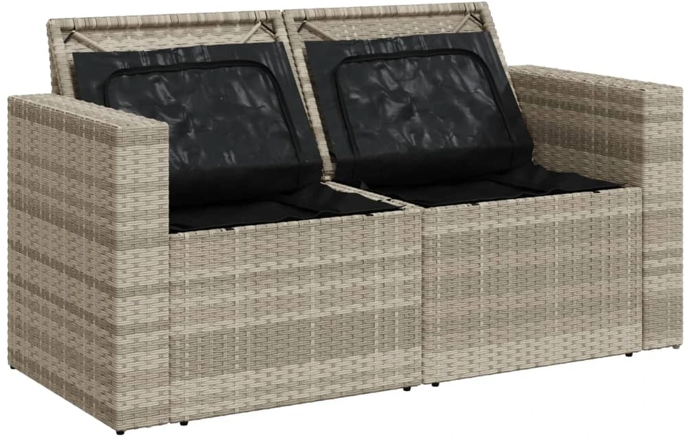 Dvivietė sodo sofa su pagalvėlėmis, šviesiai pilka, poliratanas