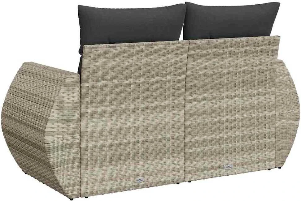 Dvivietė sodo sofa su pagalvėlėmis, šviesiai pilka, poliratanas
