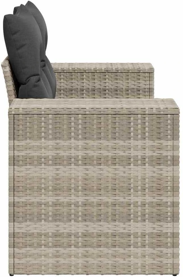 Dvivietė sodo sofa su pagalvėlėmis, šviesiai pilka, poliratanas