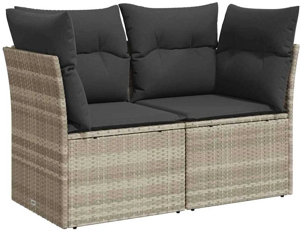 Dvivietė sodo sofa su pagalvėlėmis, šviesiai pilka, poliratanas