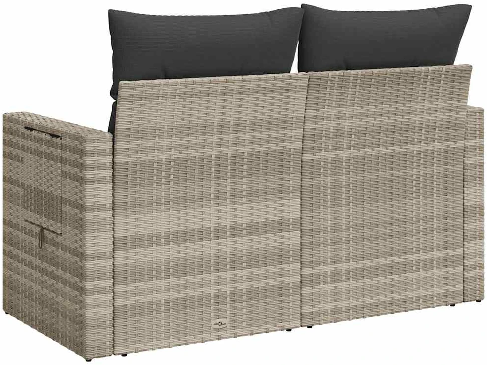 Dvivietė sodo sofa su pagalvėlėmis, šviesiai pilka, poliratanas