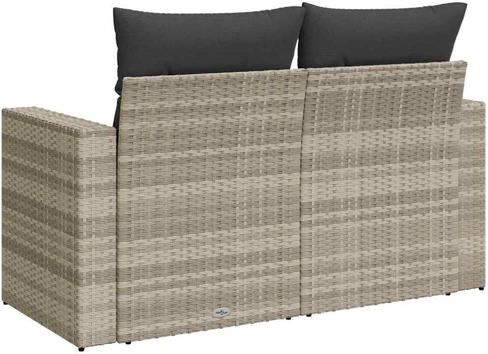 Dvivietė sodo sofa su pagalvėlėmis, šviesiai pilka, poliratanas